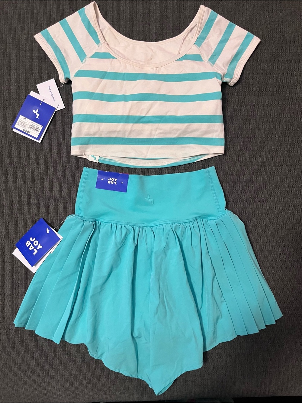 JoyLab Teal Striped Crop Top with Matching Skort - Picture 2 of 2